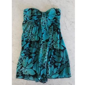 Teal Express Chiffon Strapless Babydoll Dress